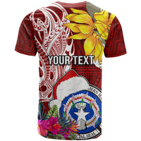 Custom Northern Mariana Islands Christmas T Shirt Funny Santa Hug Latte Stone Ylang-ylang and Polynesia Pattern Red LT03 - Polynesian Pride