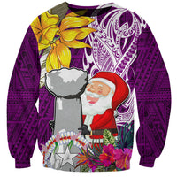 Custom Northern Mariana Islands Christmas Sweatshirt Funny Santa Hug Latte Stone Ylang-ylang and Polynesia Pattern Pink LT03 Unisex Pink - Polynesian Pride