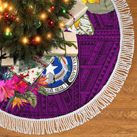 Custom Northern Mariana Islands Christmas Tree Skirt Funny Santa Hug Latte Stone Ylang-ylang and Polynesia Pattern Pink LT03 - Polynesian Pride