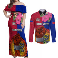 Haiti Battle of Vertieres Couples Matching Off Shoulder Maxi Dress and Long Sleeve Button Shirt The Haitian Revolution 220th Anniversary Polynesian Style LT03 Red - Polynesian Pride
