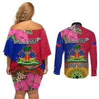 Haiti Battle of Vertieres Couples Matching Off Shoulder Short Dress and Long Sleeve Button Shirt The Haitian Revolution 220th Anniversary Polynesian Style LT03 - Polynesian Pride