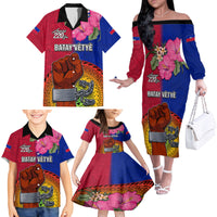 Personalised Haiti Battle of Vertieres Family Matching Off Shoulder Long Sleeve Dress and Hawaiian Shirt The Haitian Revolution 220th Anniversary Polynesian Style LT03 - Polynesian Pride