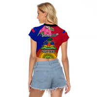 Personalised Haiti Battle of Vertieres Raglan Cropped T Shirt The Haitian Revolution 220th Anniversary Polynesian Style LT03 - Polynesian Pride