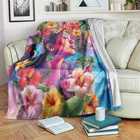 Polynesian Women Blanket Tropical Plant - Vibrant Surreal Dreamscape Vibe