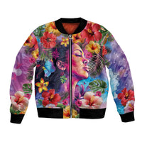 Polynesian Women Bomber Jacket Tropical Plant - Vibrant Surreal Dreamscape Vibe