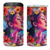 Polynesian Women 4 in 1 Can Cooler Tumbler Tropical Plant - Vibrant Surreal Dreamscape Vibe
