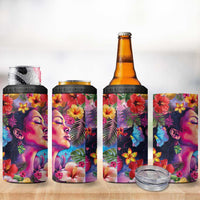 Polynesian Women 4 in 1 Can Cooler Tumbler Tropical Plant - Vibrant Surreal Dreamscape Vibe