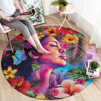 Polynesian Women Round Carpet Tropical Plant - Vibrant Surreal Dreamscape Vibe