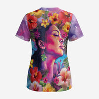 Polynesian Women Scrub Top Tropical Plant - Vibrant Surreal Dreamscape Vibe - Polynesian Pride