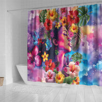 Polynesian Women Shower Curtain Tropical Plant - Vibrant Surreal Dreamscape Vibe