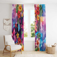 Polynesian Women Window Curtain Tropical Plant - Vibrant Surreal Dreamscape Vibe