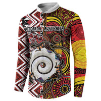 Personalised Aotearoa and Australia Together Button Sweatshirt Koru and Kangaroo - Taniko with Aboriginal Motif