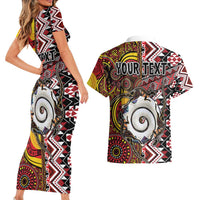Personalised Aotearoa and Australia Together Couples Matching Short Sleeve Bodycon Dress and Hawaiian Shirt Koru and Kangaroo - Taniko with Aboriginal Motif