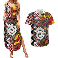 Personalised Aotearoa and Australia Together Couples Matching Summer Maxi Dress and Hawaiian Shirt Koru and Kangaroo - Taniko with Aboriginal Motif