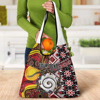 Personalised Aotearoa and Australia Together Grocery Bag Koru and Kangaroo - Taniko with Aboriginal Motif