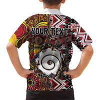 Personalised Aotearoa and Australia Together Kid Hawaiian Shirt Koru and Kangaroo - Taniko with Aboriginal Motif LT03 - Polynesian Pride