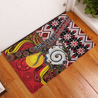 Personalised Aotearoa and Australia Together Rubber Doormat Koru and Kangaroo - Taniko with Aboriginal Motif