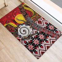 Personalised Aotearoa and Australia Together Rubber Doormat Koru and Kangaroo - Taniko with Aboriginal Motif