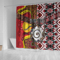 Personalised Aotearoa and Australia Together Shower Curtain Koru and Kangaroo - Taniko with Aboriginal Motif