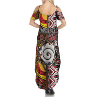 Personalised Aotearoa and Australia Together Summer Maxi Dress Koru and Kangaroo - Taniko with Aboriginal Motif
