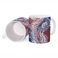 Hawaiian Manta Ray and Hammerhead Shark Tribal Tattoo Ceramic Mug with Polynesian Tribal Pattern Hawaii Flag Color