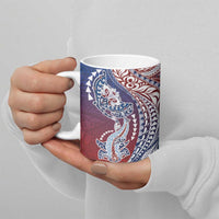 Hawaiian Manta Ray and Hammerhead Shark Tribal Tattoo Ceramic Mug with Polynesian Tribal Pattern Hawaii Flag Color