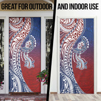 Hawaiian Manta Ray and Hammerhead Shark Tribal Tattoo Door Cover with Polynesian Tribal Pattern Hawaii Flag Color