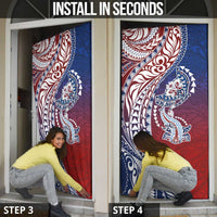 Hawaiian Manta Ray and Hammerhead Shark Tribal Tattoo Door Cover with Polynesian Tribal Pattern Hawaii Flag Color