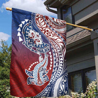 Hawaiian Manta Ray and Hammerhead Shark Tribal Tattoo Garden Flag with Polynesian Tribal Pattern Hawaii Flag Color