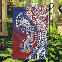 Hawaiian Manta Ray and Hammerhead Shark Tribal Tattoo Garden Flag with Polynesian Tribal Pattern Hawaii Flag Color