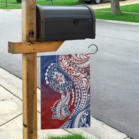 Hawaiian Manta Ray and Hammerhead Shark Tribal Tattoo Garden Flag with Polynesian Tribal Pattern Hawaii Flag Color