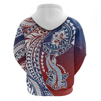 Hawaiian Manta Ray and Hammerhead Shark Tribal Tattoo Hoodie with Polynesian Tribal Pattern Hawaii Flag Color