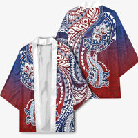 Hawaiian Manta Ray and Hammerhead Shark Tribal Tattoo Kimono with Polynesian Tribal Pattern Hawaii Flag Color