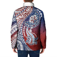Hawaiian Manta Ray and Hammerhead Shark Tribal Tattoo Padded Jacket with Polynesian Tribal Pattern Hawaii Flag Color