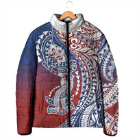 Hawaiian Manta Ray and Hammerhead Shark Tribal Tattoo Padded Jacket with Polynesian Tribal Pattern Hawaii Flag Color
