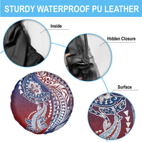 Hawaiian Manta Ray and Hammerhead Shark Tribal Tattoo Spare Tire Cover with Polynesian Tribal Pattern Hawaii Flag Color