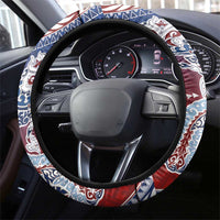 Hawaiian Manta Ray and Hammerhead Shark Tribal Tattoo Steering Wheel Cover with Polynesian Tribal Pattern Hawaii Flag Color