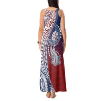 Hawaiian Manta Ray and Hammerhead Shark Tribal Tattoo Tank Maxi Dress with Polynesian Tribal Pattern Hawaii Flag Color