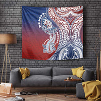 Hawaiian Manta Ray and Hammerhead Shark Tribal Tattoo Tapestry with Polynesian Tribal Pattern Hawaii Flag Color