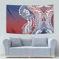 Hawaiian Manta Ray and Hammerhead Shark Tribal Tattoo Tapestry with Polynesian Tribal Pattern Hawaii Flag Color