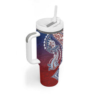 Hawaiian Manta Ray and Hammerhead Shark Tribal Tattoo Tumbler With Handle with Polynesian Tribal Pattern Hawaii Flag Color
