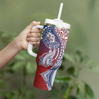 Hawaiian Manta Ray and Hammerhead Shark Tribal Tattoo Tumbler With Handle with Polynesian Tribal Pattern Hawaii Flag Color