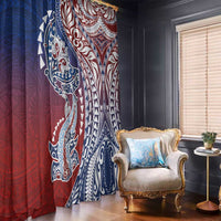 Hawaiian Manta Ray and Hammerhead Shark Tribal Tattoo Window Curtain with Polynesian Tribal Pattern Hawaii Flag Color