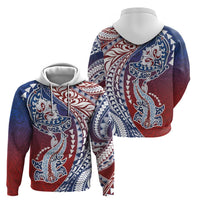 Hawaiian Manta Ray and Hammerhead Shark Tribal Tattoo Zip Hoodie with Polynesian Tribal Pattern Hawaii Flag Color
