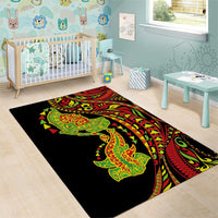 Hawaiian Manta Ray and Hammerhead Shark Tribal Tattoo Area Rug with Polynesian Tribal Pattern Kanaka Maoli Flag Color