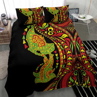 Hawaiian Manta Ray and Hammerhead Shark Tribal Tattoo Bedding Set with Polynesian Tribal Pattern Kanaka Maoli Flag Color