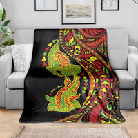 Hawaiian Manta Ray and Hammerhead Shark Tribal Tattoo Blanket with Polynesian Tribal Pattern Kanaka Maoli Flag Color