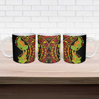 Hawaiian Manta Ray and Hammerhead Shark Tribal Tattoo Ceramic Mug with Polynesian Tribal Pattern Kanaka Maoli Flag Color