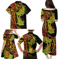 Hawaiian Manta Ray and Hammerhead Shark Tribal Tattoo Family Matching Puletasi and Hawaiian Shirt with Polynesian Tribal Pattern Kanaka Maoli Flag Color