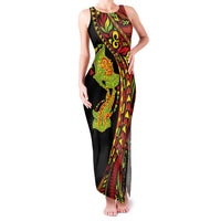 Hawaiian Manta Ray and Hammerhead Shark Tribal Tattoo Family Matching Tank Maxi Dress and Hawaiian Shirt with Polynesian Tribal Pattern Kanaka Maoli Flag Color LT03 Mom's Dress Multicolor - Polynesian Pride
